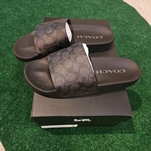 Mens Coach Charcoal Signature Slide Size- 10 Men 💥 NIB retail $129